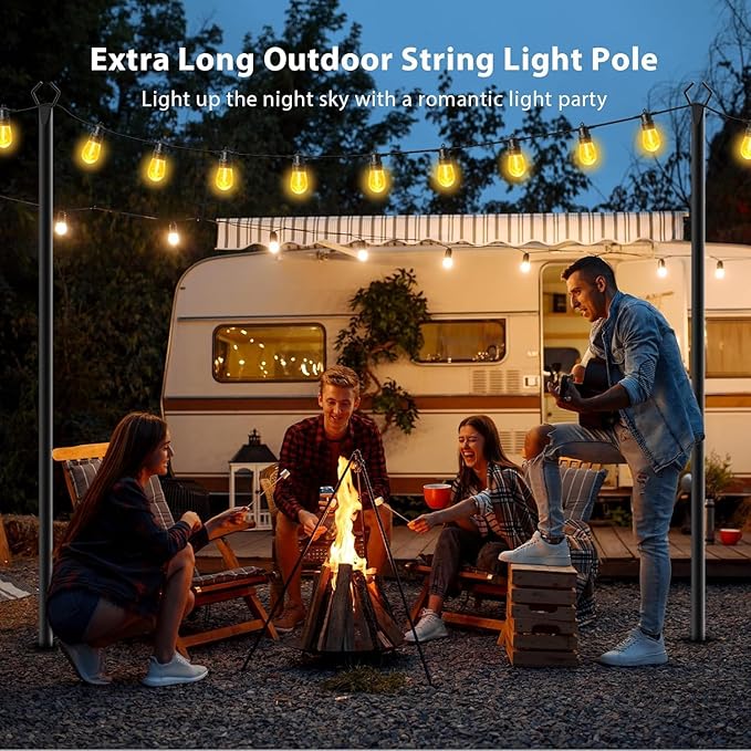 2 Pack 10FT String Light Poles,Metal with Fork Lights Poles for Outdoor String Light, Rustproof Heavy Duty for Outside Garden,Patio,Wedding,Backyard,Deck,Party