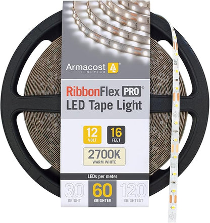 Armacost Lighting RibbonFlex Pro 12V White LED Strip Lights 60 LED/m, 2700K, 16.4 ft 132230
