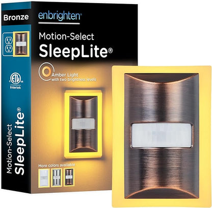 Enbrighten SleepLite LED Night Light Motion Sensor Nightlight Dusk to Dawn Amber Lights Ambient Lighting Room Decor for Bedroom Baby Nursery Bathroom Oil Rubbed Bronze