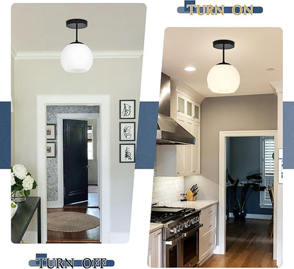 Bagood Black Semi Flush Mount Ceiling Light Fixture Milk Glass Light Fixture Mid Century Flush Mount Ceiling Light Black Flush Mount Ceiling Light Schoolhouse Light Fixture for Dining Room(Bulb Incl.)