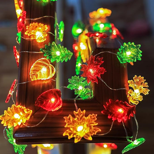 Thanksgiving Decoration Leaf Fairy String Lights Fall Garland Leaf Decorative Lights Harvest Maple Oak Decor 10ft 30LED Battery Operated String Lights Autumn Wreath for Bedroom Window Tree Décor