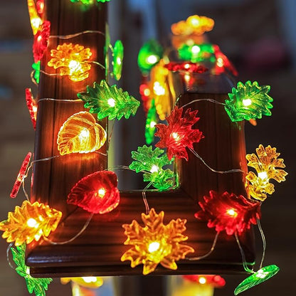 Fall Leaf Lights Thanksgiving Fairy String Lights Harvest Decorative Lights Maple Oak Decor 10ft 30LED USB Plug in or Battery Power Lights for Home Bedroom Autumn Wreath Tree Décor
