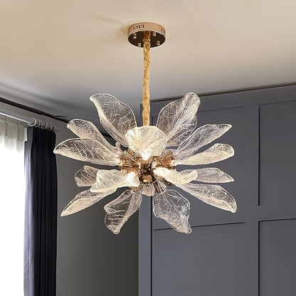 Modern Tree Branch Leaf Chandelier, 18-Light 25.59" Luxury Gold Pendant Lighting, LED 40W 3000K Warm White Chandeliers, Adjustable Height for Living Room, Dining Room, Bedroom, Kitchen Island