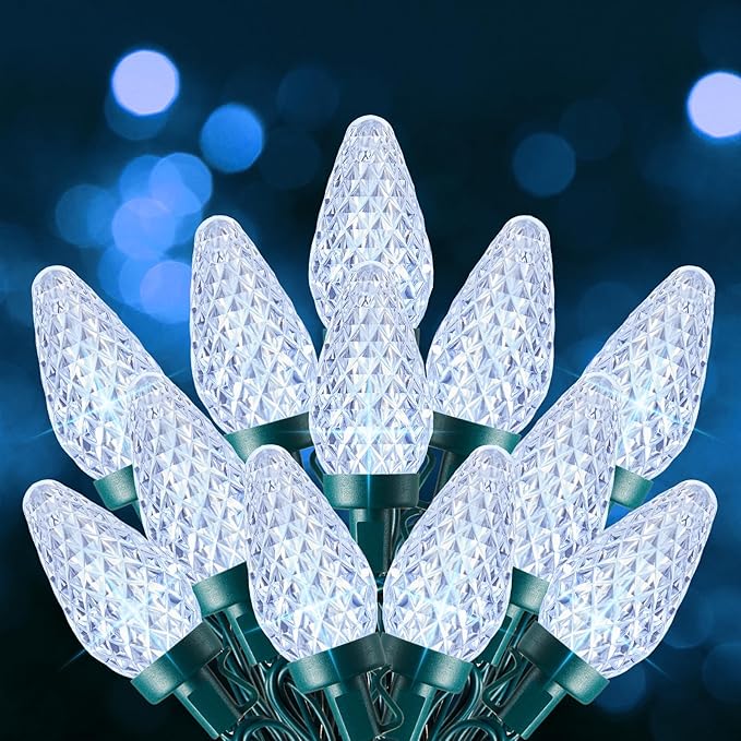 Minetom C9 Christmas Lights Outdoor, 82 FT 100 LED Connectable C9 String Lights with 8 Modes and Timer Extendable Xmas Tree Patio Roofline Garden Yard Holiday Party Indoor Outdoor Decoration, White