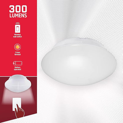 Energizer LED Ceiling Light Fixture, Battery Operated, Wireless Wall Switch Remote, 300 Lumens, Ceiling Light No Electricity, Perfect for Closets, Laundry Room, Garage, Shed and More, 58823-T1
