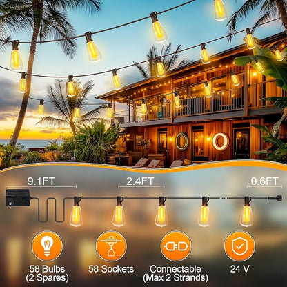 MGVIH Outdoor String Led Patio Lights - 150Ft 45M Outside Waterproof Light ST38 Shatterproof Bulb Connectable Hanging Outdoor Electric Lighting for Backyard Yard Gazebo Porch Party