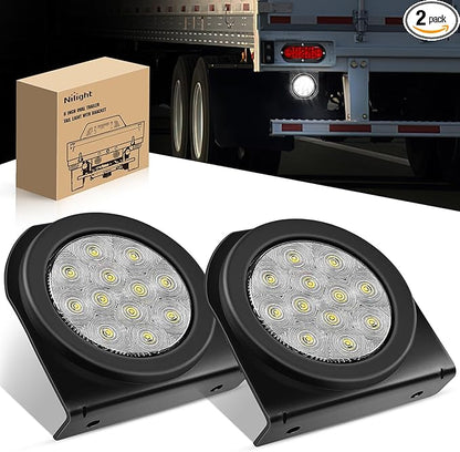 Nilight 4Inch Round Trailer Tail Light with flush Mount Grommets Plugs w/Mounting Brackets 2PCS White Waterproof Reverse Back Up Lights for RV Truck