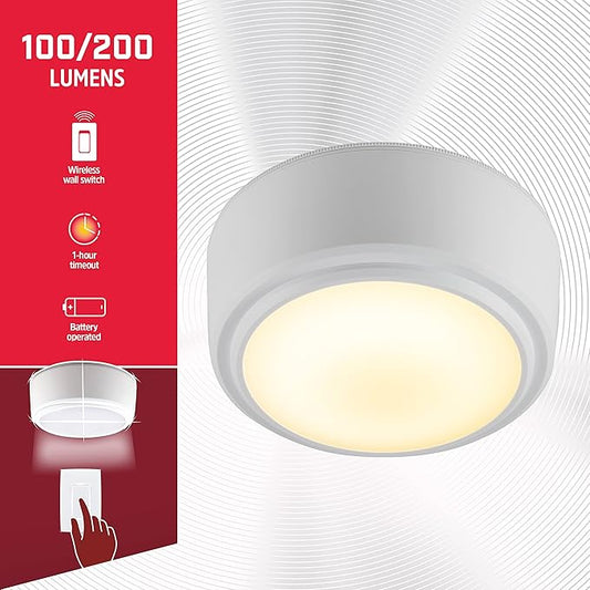 Energizer LED Ceiling Light Fixture, Battery Operated, Wireless Wall Switch Remote, 200 Lumens, Ceiling Light No Electricity, Perfect for Closets, Laundry Room, Garage, and More, 47485-T2