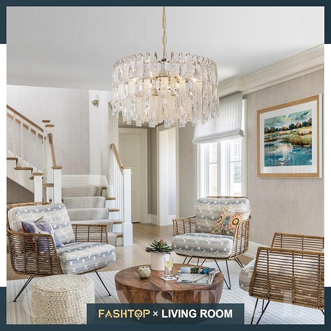 20" Modern Gold K9 Crystal Chandelier 9-Light 4 Tiers Crystal Lighting Fixture Luxury for Living Room Dining Room Bedroom Kitchen Foyer Entryway, E12