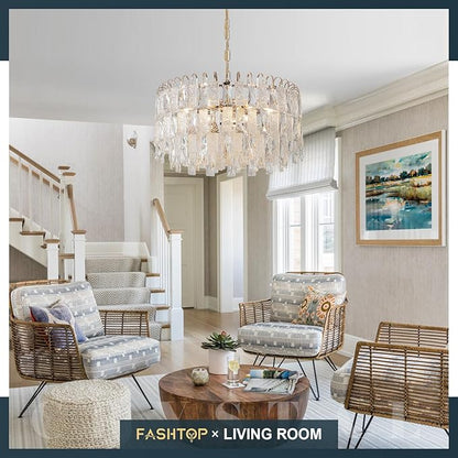 20" Modern Gold K9 Crystal Chandelier 9-Light 4 Tiers Crystal Lighting Fixture Luxury for Living Room Dining Room Bedroom Kitchen Foyer Entryway, E12