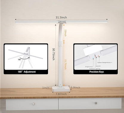 Double Head LED Desk Lamp, Architect Desk Lamps for Home Office, 24W Brightest Workbench Office Lighting-5 Color Modes and 5 Dimmable Eye Protection Modern Desk Lamp (White-Desktop, Big)