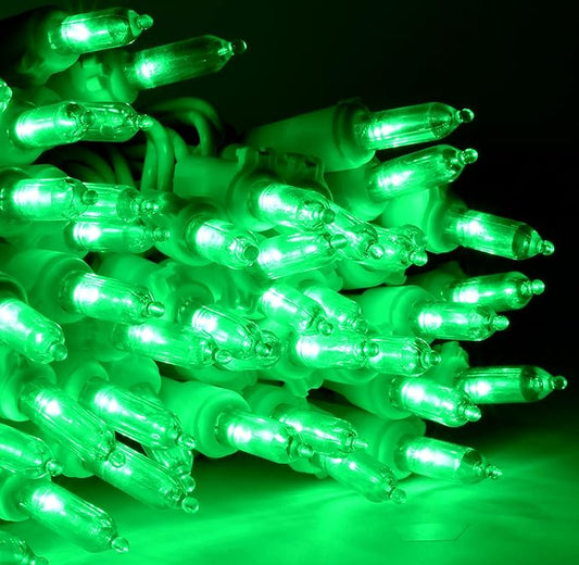 Holiday Essence - 100 LED Green Christmas Lights Set 26.9 Ft White Wire Indoor & Outdoor Holiday Décor for Christmas Tree St. Patrick's Day Easter Traditional Decoration UL Certified