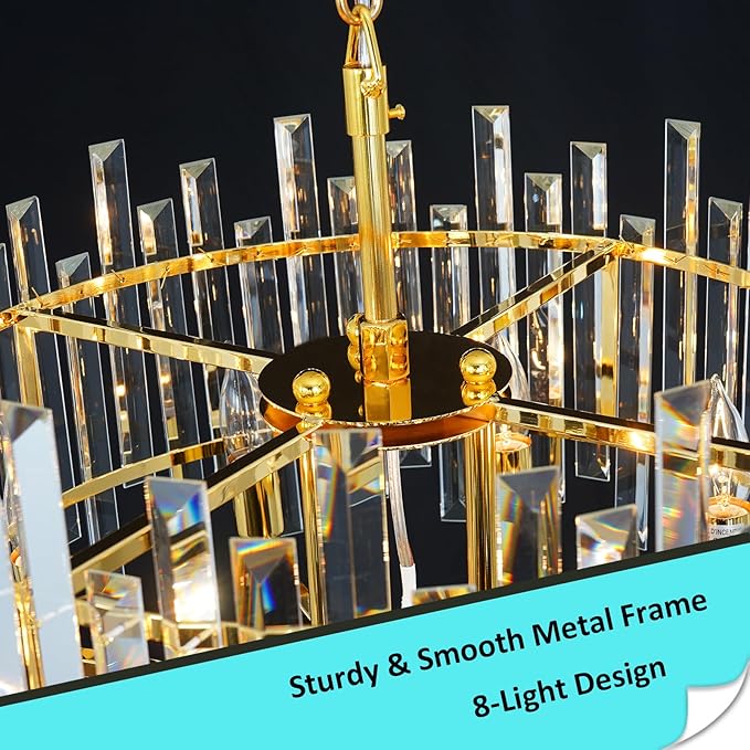 Gold Crystal Chandelier Modern Chandeliers 8 Lights Round Light Fixture Luxury Top K9 Hanging Lighting for Bedroom Dining Room Living Room Entryway Foyer