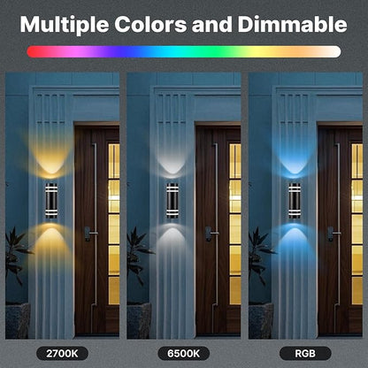 RGB Up and Down Lights Outdoor Wall Lights 1 Pack, Smart Color Changing Outdoor Wall Sconce WiFi Voice & App Control,Aluminum Waterproof Exterior Lights for Porch Compatible with Alexa