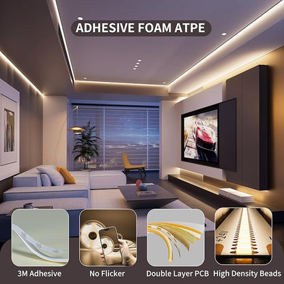 PAUTIX COB LED Strip Light 2520LEDs,Super Bright High Lumen 4000K Natural White 16.4ft,Dimmable 24V LED Tape Light with 3M Tape,RF Remote with Timer Function,36W Adapter,for Bedroom,Home,Kitchen DIY