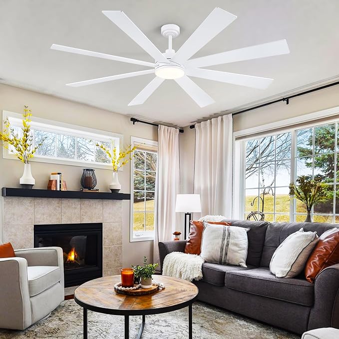 BayDay Farmhouse Rustic Ceiling Fans with Lights and Remote, Bedroom Living Room Kitchen Fans Ceiling with Light Chandier (White, 72 inch)