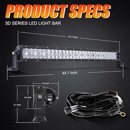 Auxbeam 42" LED Light Bar 240W Spot Flood Combo Off Road Lights Driving Lights LED Work Lights 5D Lens with Wiring Harness for Car SUV UTV ATV Pickup Truck