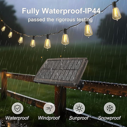 BLIATLUS 55FT Solar String Lights Outdoor Waterproof with Remote Control 15+2 Shatterproof LED ST38 Bulbs for Porch Garden Market Bistro Patio Backyard Fence