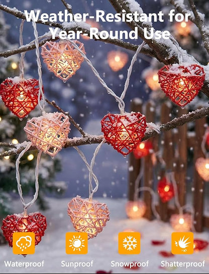 Red and Pink Heart Shape String Lights, 8.5Ft Valentine's Day String Lights with 10 LED Heart Lights, Plug in Hanging Valentines Window Fairy Lights for Indoor Outdoor Wedding Party Valentine Decor