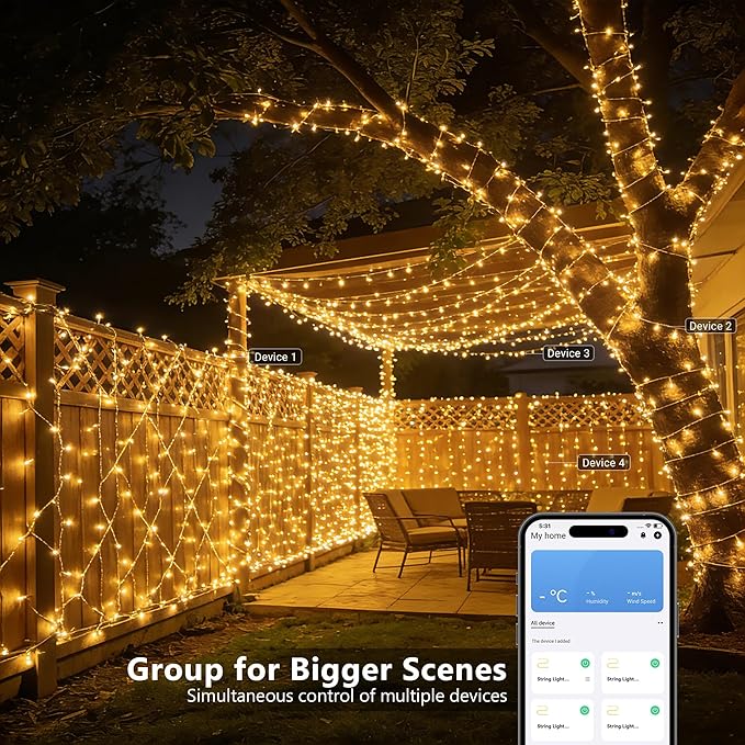 BrizLabs Smart Christmas Lights, 66FT 200 LED Christmas Lights App/Voice Control, Multiple Modes Dimmable Warm White Mini Fairy Light String, Music Sync Party Light Clear Wire for Indoor Outdoor Decor