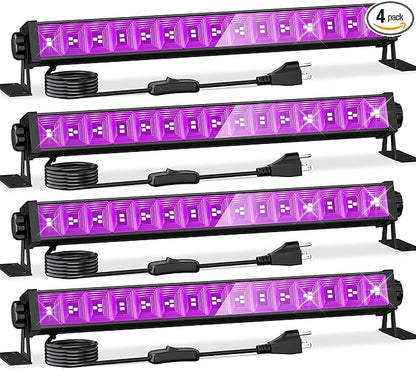 4 Pack LED 42W Black Lights, Blacklight Bars with Plug+Switch+6ft Cord, Light Up 24x24ftx4, Blacklight for Glow Party, Fluorescent Poster, Body Paint, Halloween Decorations, Bedroom, Stage