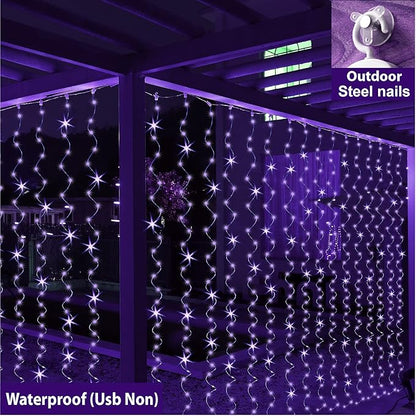 ZSJWL Curtain Lights, 300 LED Curtain Fairy Lights with Remote, 8 Modes 9.8 × 9.8 Ft Twinkle String Lights, Waterproof, USB Plug in, Copper Wire Lights for Bedroom Window Chrismas Party, Purple