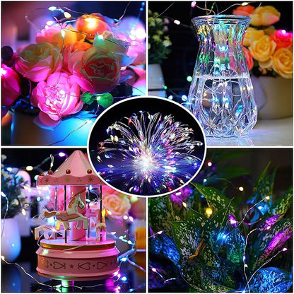 ZGWJ 24 Pack Fairy Lights Battery Operated, 7ft 20 Mini LED Fairy String Lights Silver Wire 3 Modes for DIY, Parties, Wedding, Bedroom, Halloween Christmas Decoration Multicolor