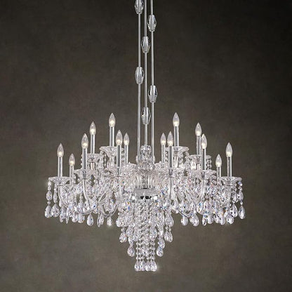 18-Light Crystal Candle Chandelier, Chrome Chandelier for Foyer, Staircase & High Ceiling Living Room, Adjustable Height, E12 Base