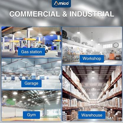 Amico UFO LED High Bay Light 150W 21000lm 5000K High Bay LED Shop Lights for Workshop Warehouse Barn with UL Listed US Hook 5' Cable Alternative to 650W MH/HPS for Commercial Lighting Fixture - 6 Pack
