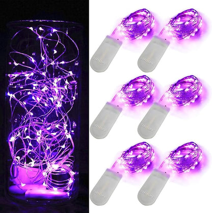 6 Pack Fairy Lights Battery Operated No Remote LED Starry String Lights 30 Micro Starry LEDs on 10ft Copper Wire Light for DIY Wedding Centerpiece Table Decorations (Purple)