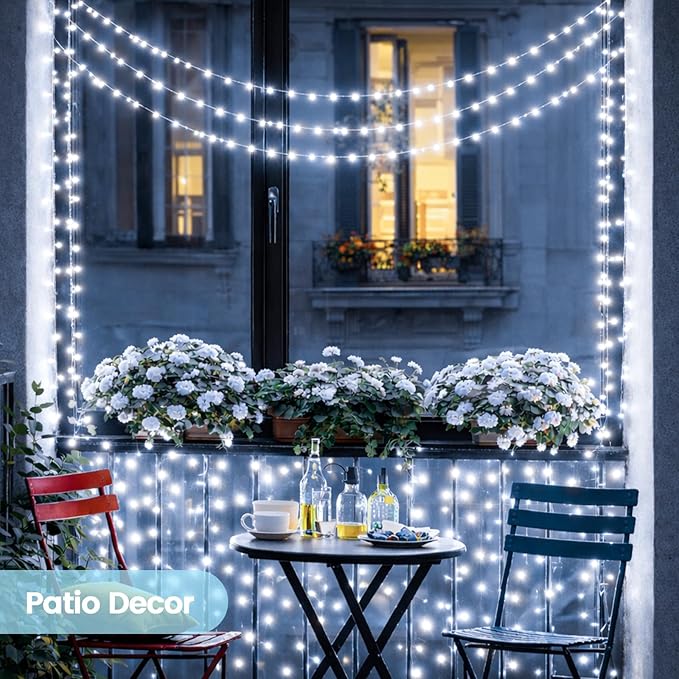 Extra-Long Solar String Lights Outdoor, 2-Pack 200LED Solar Fairy Lights for Outside Waterproof, Silver Wire 8 Modes Solar Powered Twinkle Lights for Tree Garden Party Xmas Wedding Decor (Cool White)