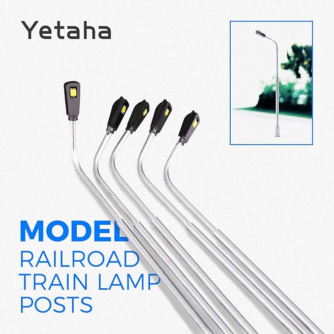 Yetaha 20Pcs Model Railway Train Model Street Lights, LED Dual Lampposts, HO OO Scale, Dual Heads Gauge Model Street Light Layout, LEDs Light 3V Train Scenery Miniature Accessories