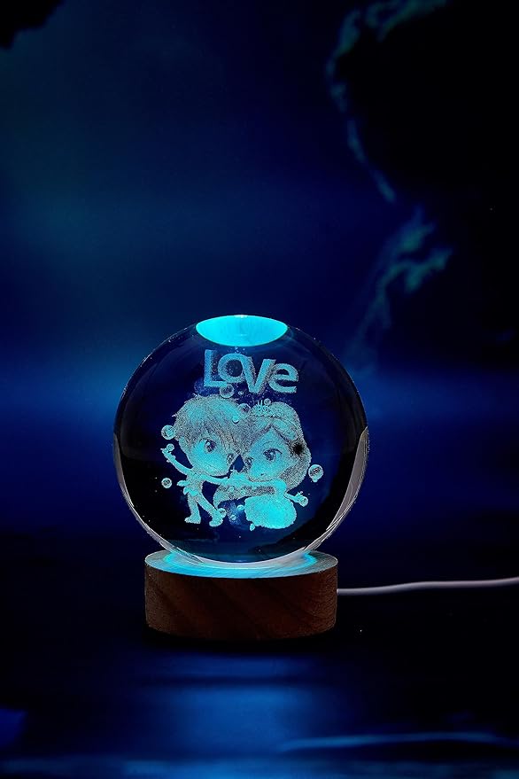 Love Crystal Ball lamp,3D 3.15 inch K9 Couple Night Light with Wooden Base,16 Colors Change with Remote Control,Sweetheart Crystal Gift for Girlfriend,Valentine's Day Christmas Gift (F)