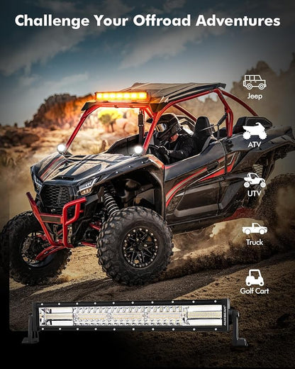 Auxbeam 6 Modes Amber White Series 22Inch 120W LED Light Bar Dual Color Strobe Light Spot Flood Combo Flashing Warning Signal Off-Road Lighting for 4x4 SUV UTV ATV Trucks