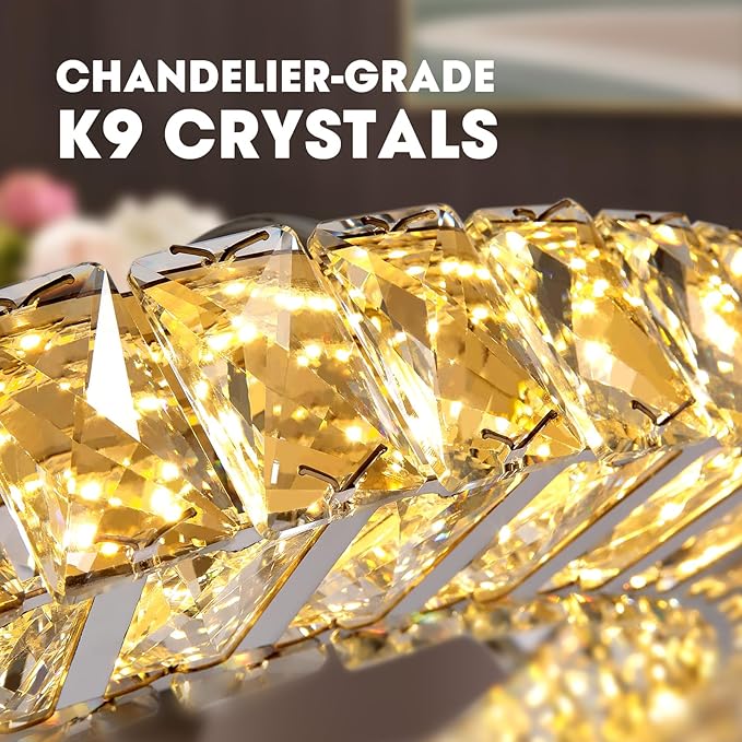 LUDOMIDE 22" Modern Crystal Chandelier Ceiling Fan With Light, Smart 4-Light Color Change, LED Fandelier, Low Profile for Bedroom (Silver)