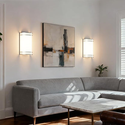 Aipsun Modern Wall Sconces Set of Two, Hardwired 15W LED Indoor Dimmable 3000K 4000K 5000K Wall Lights for Living Room Hallway Bedroom (Brushed Nickel)