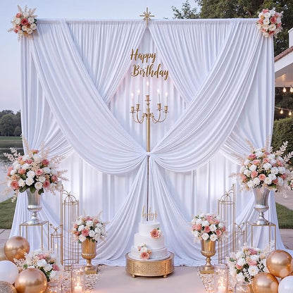 30 ft x 10 ft Wrinkle Free White Backdrop Curtain for Wedding Parties, Polyester Photo Backdrop Drapes for Baby Shower Birthday Party Backdrop Stand, Bulk Thick Background Curtains, 5x10FT 6 Panels