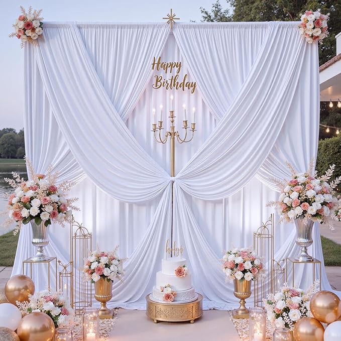 10 ft x 8 ft Wrinkle Free White Backdrop Curtain for Wedding Parties, Polyester Photography Backdrop Drapes for Birthday Parties Stage Backdrop Stand, White Background Curtains 5x8FT 2 Panels