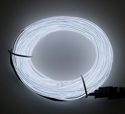 Searik EL Wire White Lights 16.4ft/5m, Flexible LED Neon Light Glow EL Wire Rope Tape String Lights with Battery Pack Controller for Halloween Decorations Party Favor Festival Cosplay Decor (White)