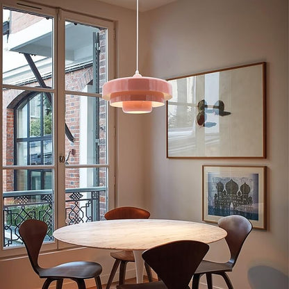 Pink Pendant Light Mid Century Pendant Lamp Nordic Pendant Lighting Fixture Hanging Ceiling Light 3-Layer Shade Design for Kitchen Island Dining Table Bedroom