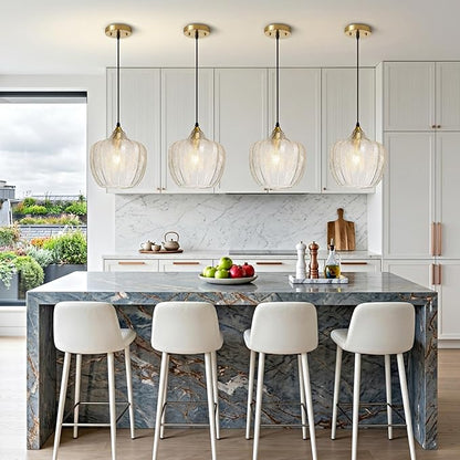 Modern Gold Pendant Light 2 Pack, Clear Glass Kitchen Island Pendant Light Fixture Adjustable Vintage Hanging Ceiling Light for Dining Room Corridor Bedroom 9.45 inch, UL Certification