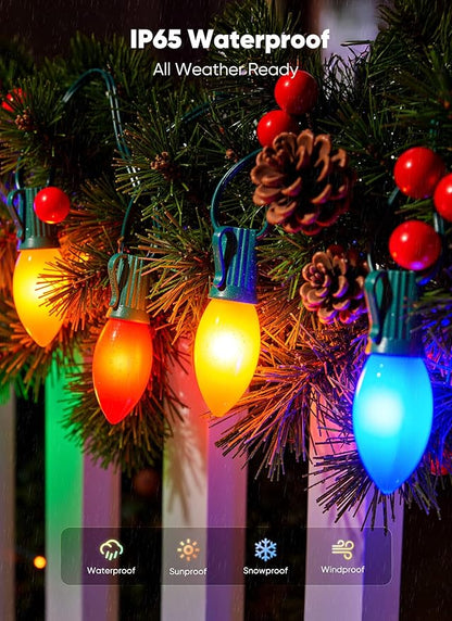 C9 LED Christmas Lights Outdoor, 150 Feet C9 String Lights with 150 Shatterproof Matte Bulbs, Connectable Waterproof Christmas Tree Lights for Holiday Roofline Backyard Garden Decor, Multicolor