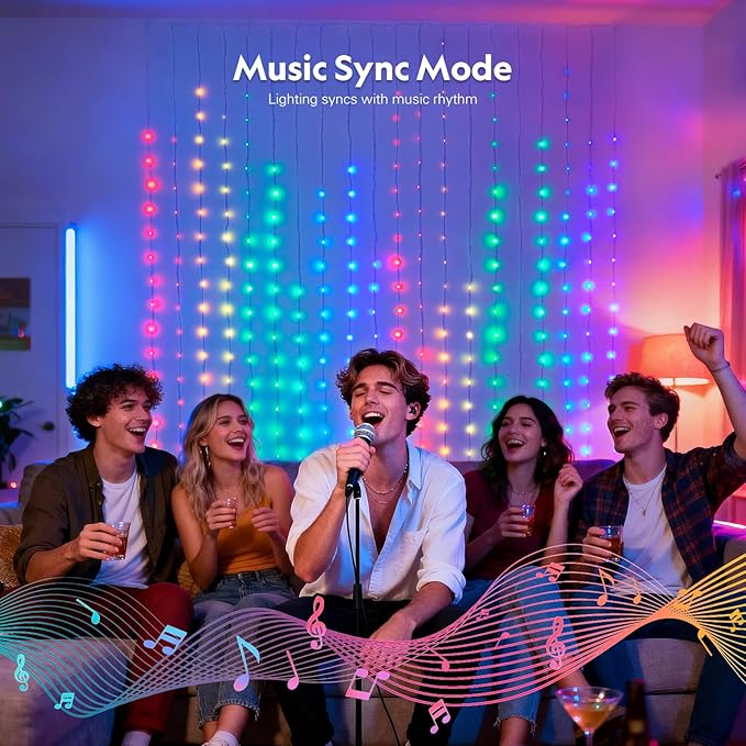 JMEXSUSS App-Controlled RGB Curtain Lights, 400 LED 6.5x6.5ft Color Changing String Lights, DIY Functions, Smart Holiday Lights for Bedroom, 4th of July, Halloween, Party, Xmas, Indoor, Outdoor Decor