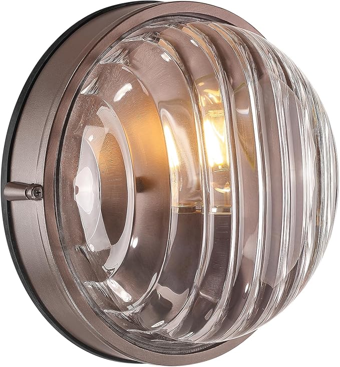 FEMILA 10" ORB Round Bulkhead Outdoor Wall Light, Nautical Outdoor Lighting, Black Outdoor Light Fixture for Front Door/Porch/Patio, Aluminum Glass,UL Listed, 4FYX105FL ORB SW