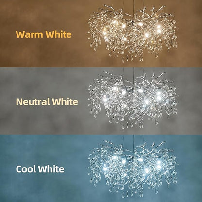 Modern Tree Branch Crystal Chandelier 30" Sliver Luxury Large Pendant Lighting 10-Light Contemporary K9 Crystal Chandeliers for Dining Room Kitchen Living Room Foyer Entryway (Sliver, D30"-Round)