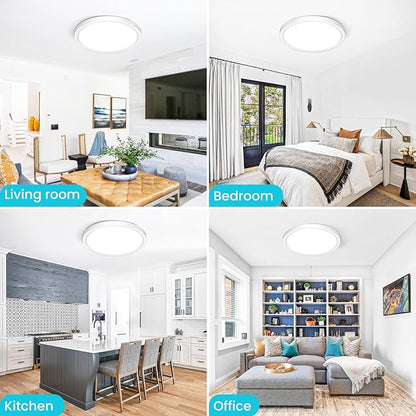 libtit 12 inch Flush Mount LED Ceiling Light Fixture, 3000K 4000K 6500K Adjustable, 28W 3200lm White Round Lighting Fixtures for Bathroom Shower Hallway Kitchen, 4 Pack