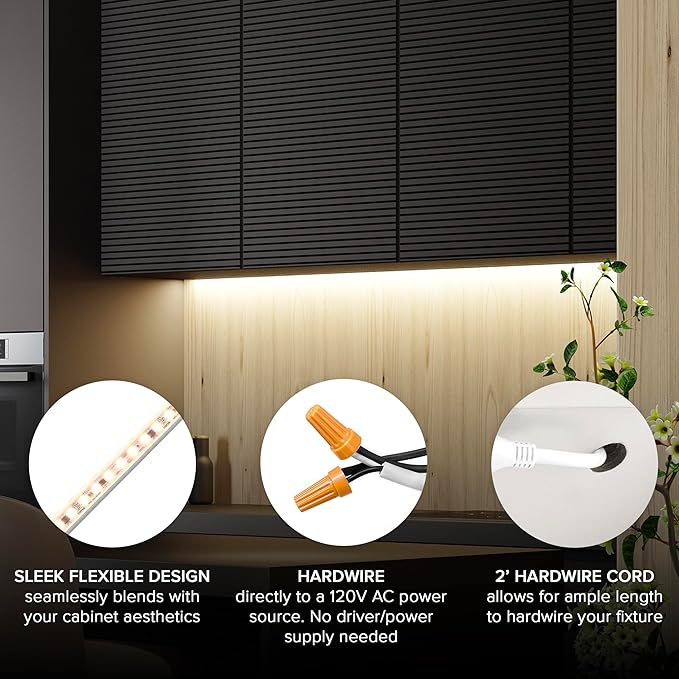 Maxxima 36 in. Hardwired LED Under Cabinet Strip Light, 1380 Lumens, 3000K Warm White, Kitchen and Living Room 120V White Cove Lighting, No Power Supply Needed