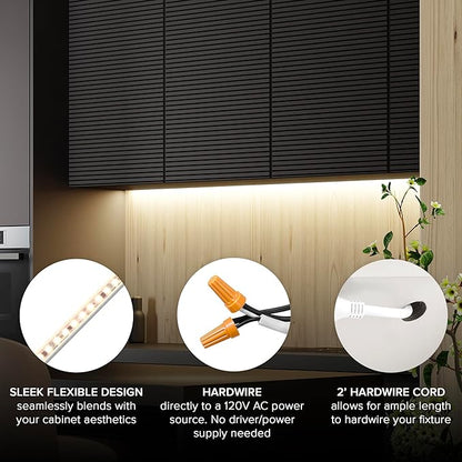 Maxxima 36 in. Hardwired LED Under Cabinet Strip Light, 1380 Lumens, 3000K Warm White, Kitchen and Living Room 120V White Cove Lighting, No Power Supply Needed
