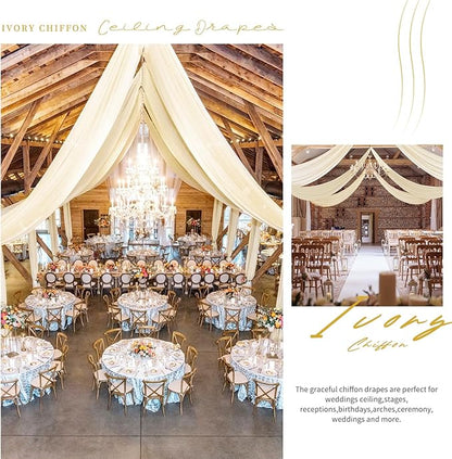 6 Panels Beige Ceiling Drapes for Wedding Ceiling Drapes 5ftx20ft Wedding Arch Draping Fabric Sheer Curtains Voile Chiffon Drapery Draping Decorations for Party Ceremony Stage