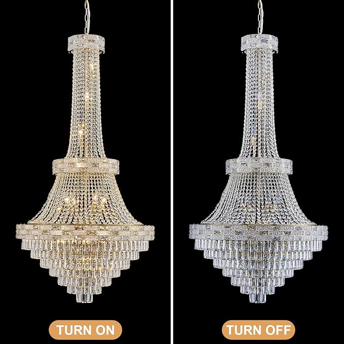 25 Lights Large Gold Crystal Chandeliers Luxury Modern Chandelier for High Ceilings 3 Tiers Pendant Lighting Fixture Foyer Staircase Hallway Entryway Banquet Hall Lobby 60.5" H x 31" D